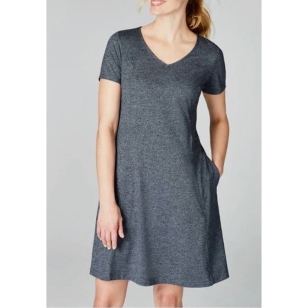 J. Jill Fit Marled V-Neck Dress MP Stretch Pocket Knit Casual Sporty Comfort